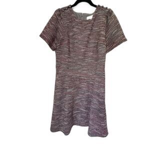 LOFT Burgundy Tweed Fit & Flare Dress